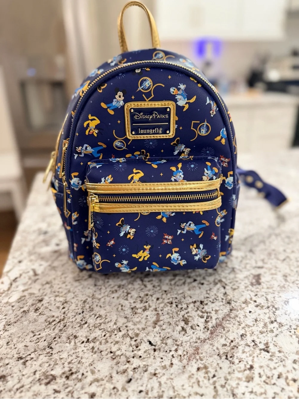 Loungefly Navy and Gold Disney Parks 50th Anniversary Backpack